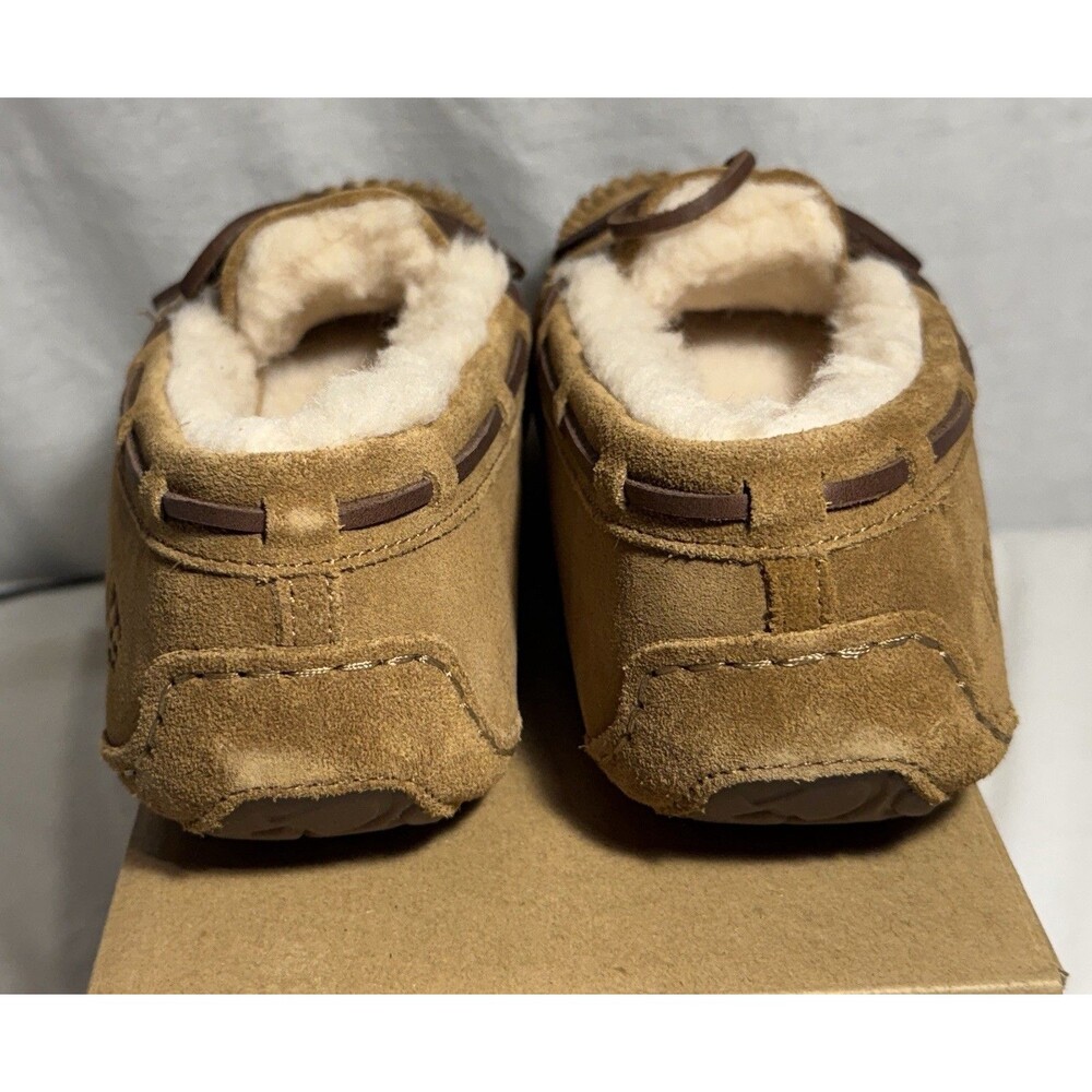 NEW NIB UGG Dakota Chestnut Suede Fur Slippers Womens Size 9 Brown Slip Ons - Picture 7 of 8